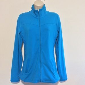 Lucy S full zip blue top/ jacket pockets Ruched